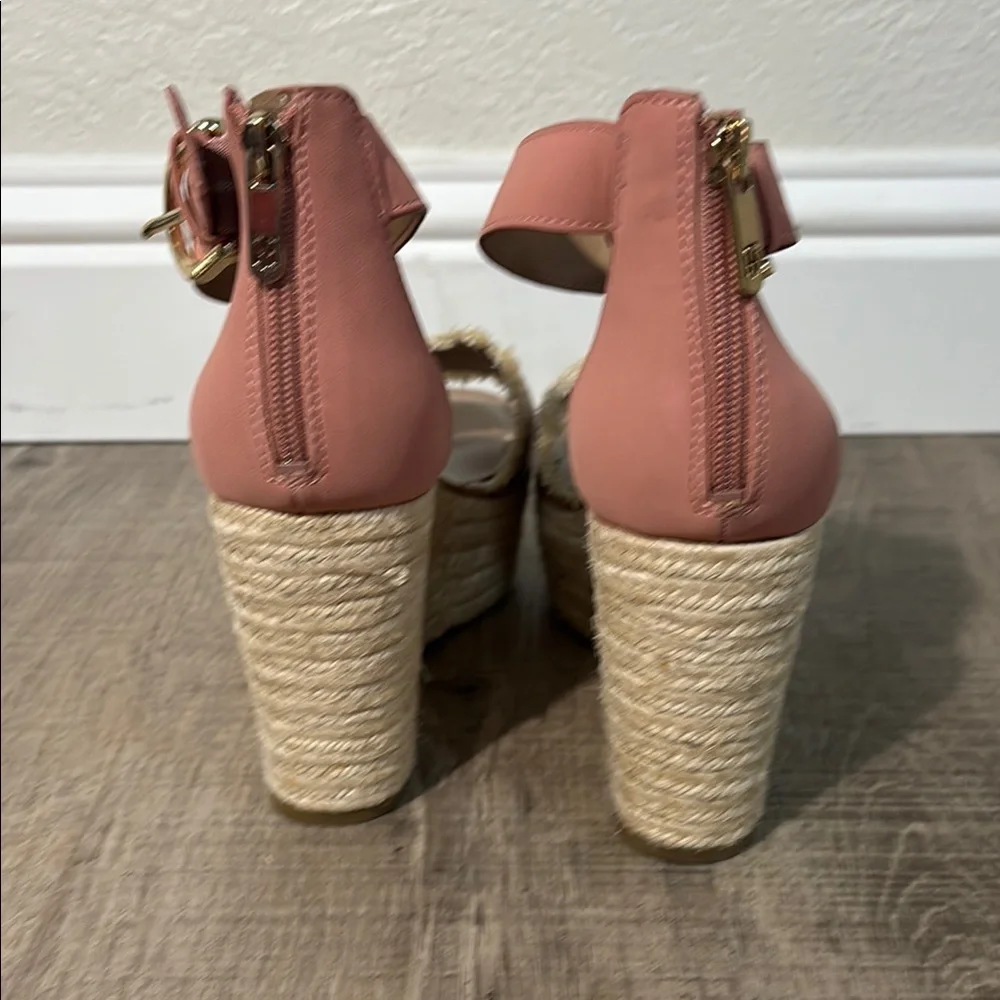 Tommy Hilfiger Pink and Cream Wedge Sandals with Ankle Strap nwot